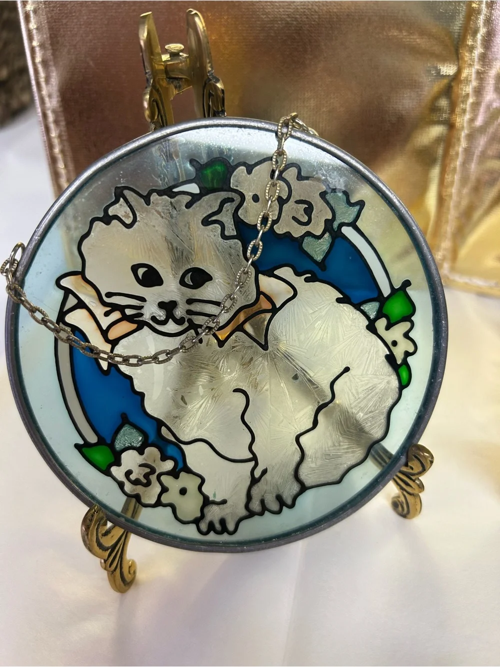 Hand-Painted Stained Glass Style Decorative Plaques - Cat & Butterfly - Picture 4 of 8